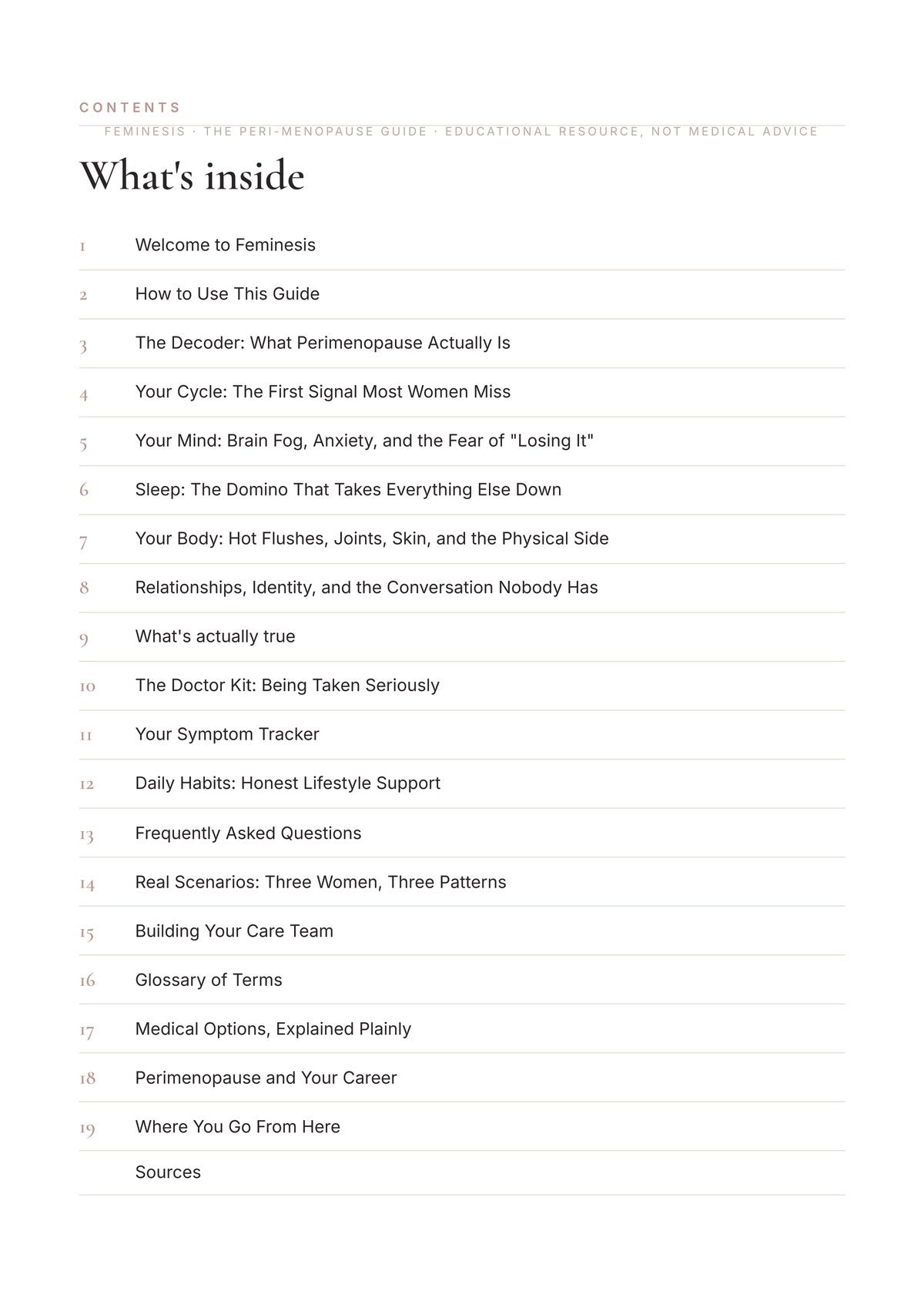 Contents of The Peri-Menopause Guide