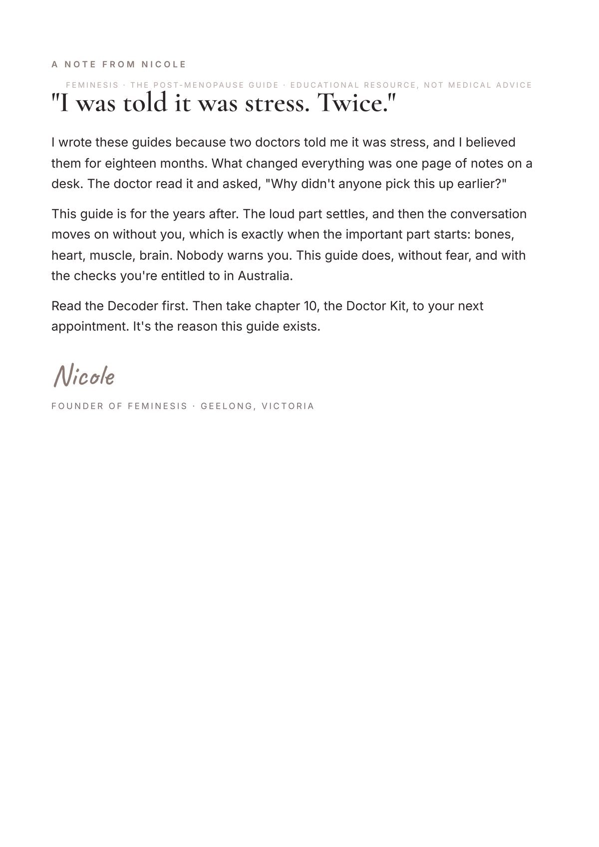 A note from Nicole