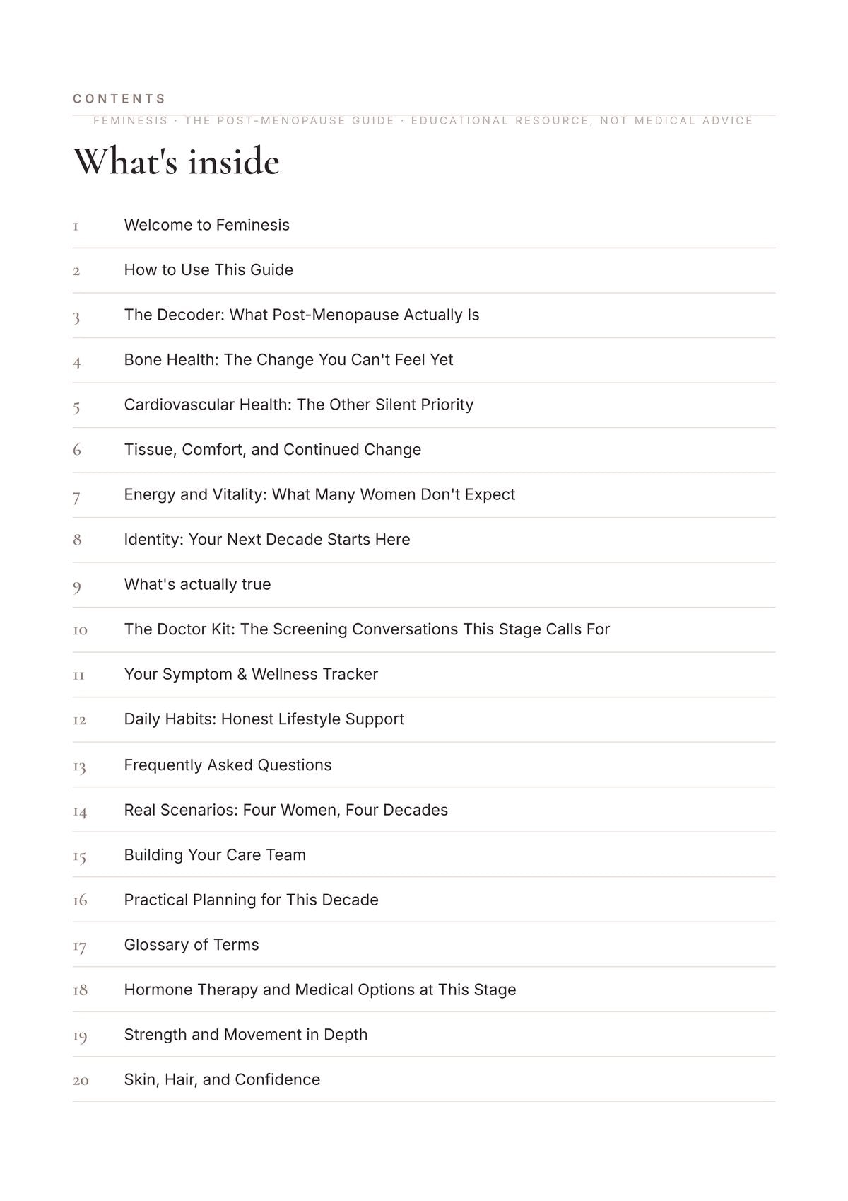 Contents of The Post-Menopause Guide